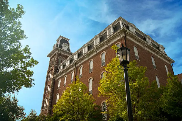 Old Main, a landmark and symbol of the University of Arkansas Campus in Fayetteville, Arkansas.