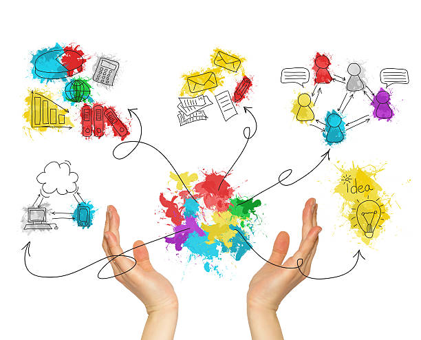 istock Woman hands hold colored business sketches 501619557
