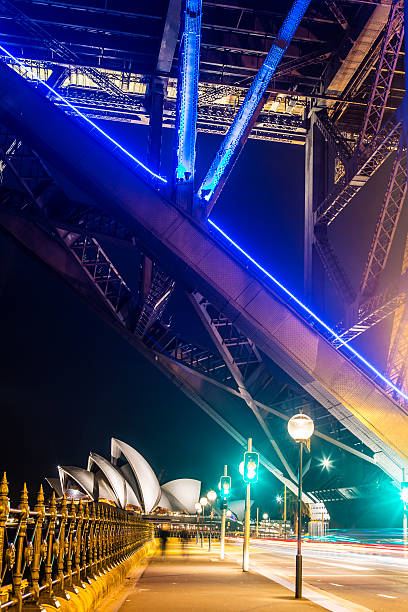 シドニーハーバーブリッジとオペラハウスでのご宿泊 - sydney harbor bridge sydney opera house vertical australia ストックフォトと画像
