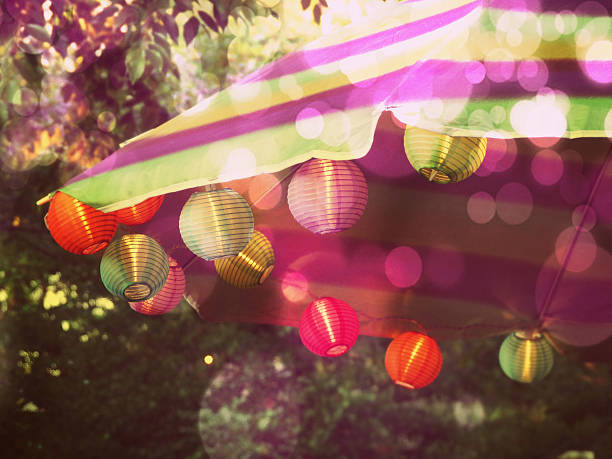 Getting ready for a summer fun cookout or barbecue on the patio -- colorful lighting and light special effects added for extra pizazz