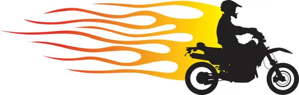 Vector illustration of Motorcycle With Flames Silhouette
