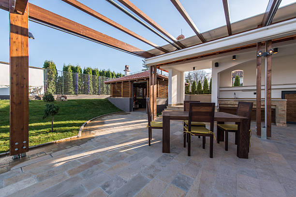 istock Beautiful terrace lounge with pergola 501623044