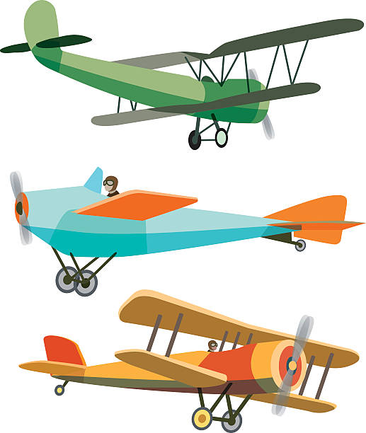 Set of Retro Airplanes Set of Vector Retro Airplanes propeller airplane stock illustrations