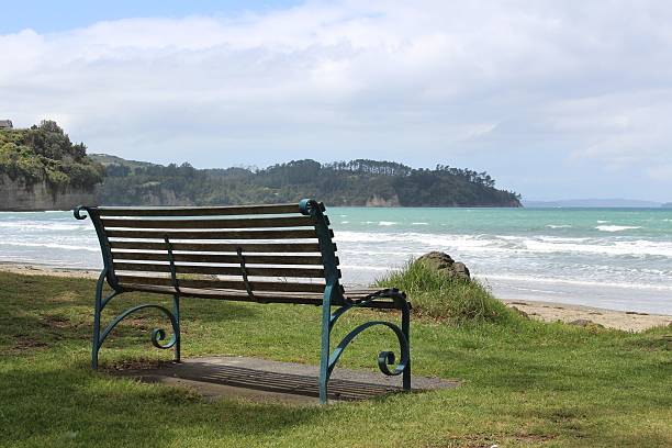 istock Slatted bench looking out to sea 501628678