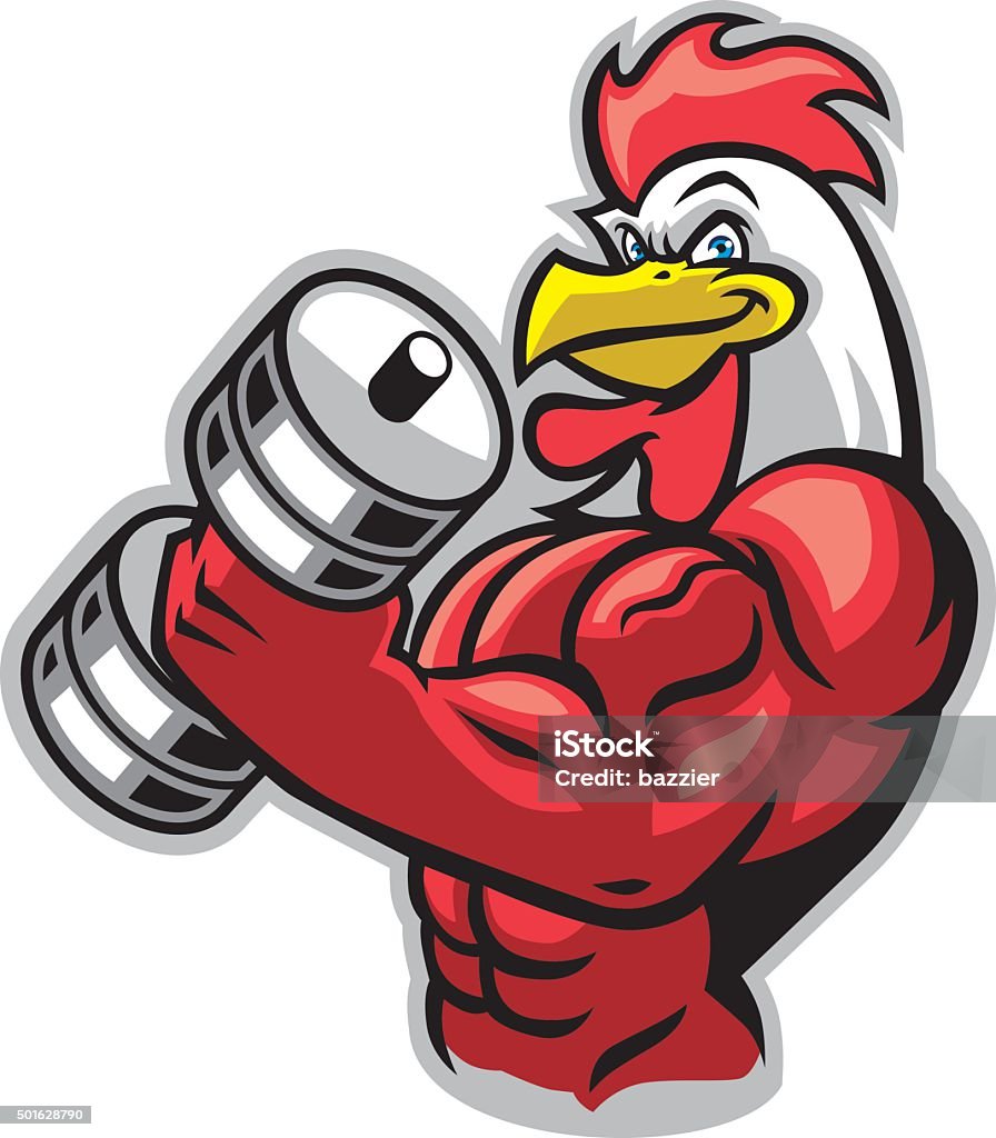 muscle rooster holding the barbell vector of muscle rooster holding the barbell Chicken - Bird stock vector