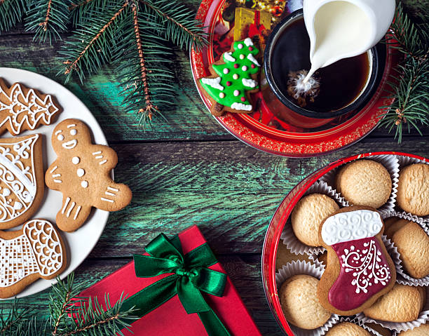 istock Christmas cookies, coffee and present 501630664