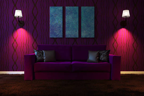 istock Living room with artificial lighting made in dark colors 501644808