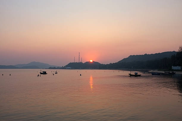 istock Sea and mountain at beach pier under sunset 501645150