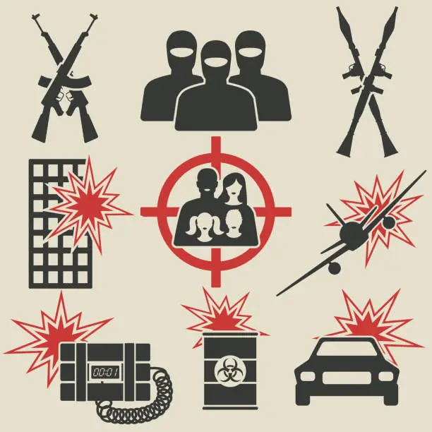 Vector illustration of Terrorism icons set