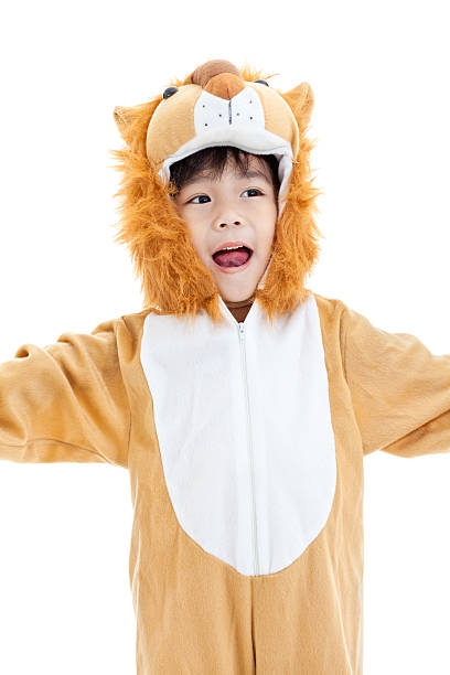 istock Little asian boy costumed like a lion and looking ahead 501646580