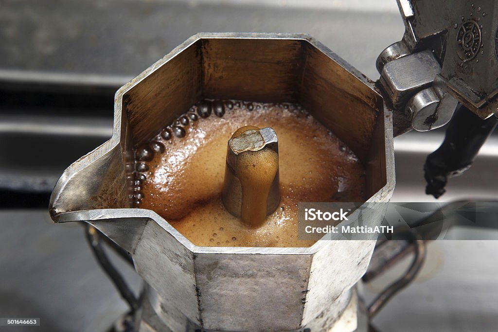 Italian coffeepot A metal coffeepot brewing Italian espresso coffee Espresso Maker Stock Photo