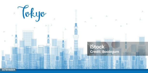 Outline Tokyo City Skyscrapers In Blue Color Stock Illustration - Download Image Now - Office Building Exterior, Tokyo - Japan, City