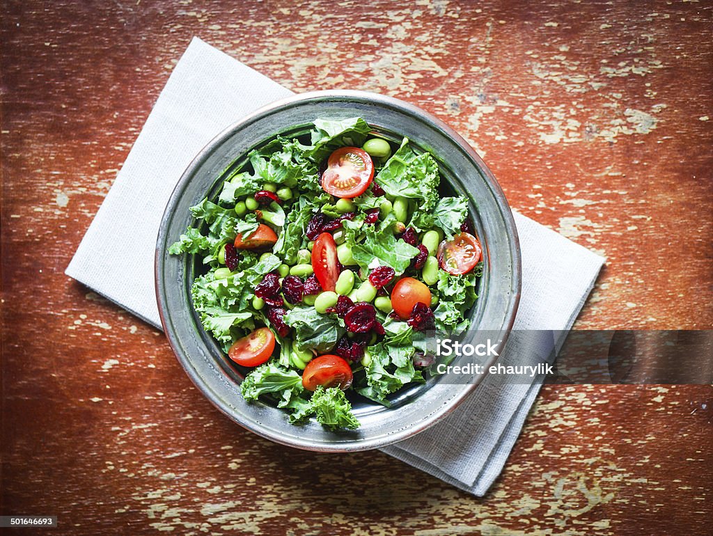 Kale and edamame salad on rustic background Appetizer Stock Photo