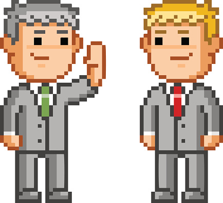 Pixel icon business negotiation. Vector businessman. Isolated illustration