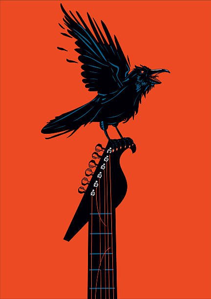 ilustraciones, imágenes clip art, dibujos animados e iconos de stock de raven con una guitarra - musical instrument string music dark old fashioned
