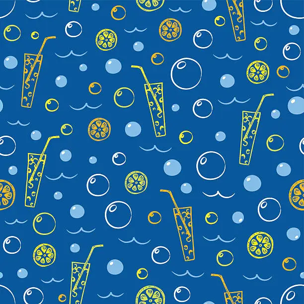 Vector illustration of Citrus cocktail seamless pattern with water bubbles in bright colors