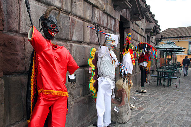 Costumes for sale on the Plaza de San Francisco in Quito's historic city centre.