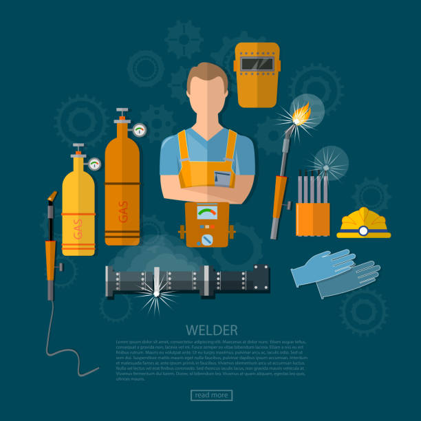 Professional welder welding tools and equipment Professional welder welding tools and equipment vector illustration australian rugby championship stock illustrations