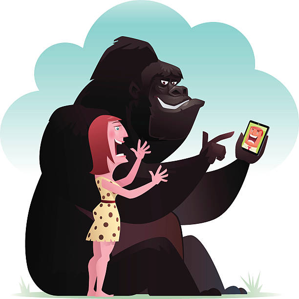 goryl i dama rozmawiać - telephone chimpanzee monkey on the phone stock illustrations