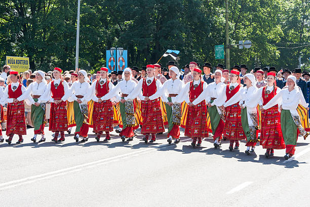 Parade of Estonian national song festival in Tallinn, Estonia stock photo