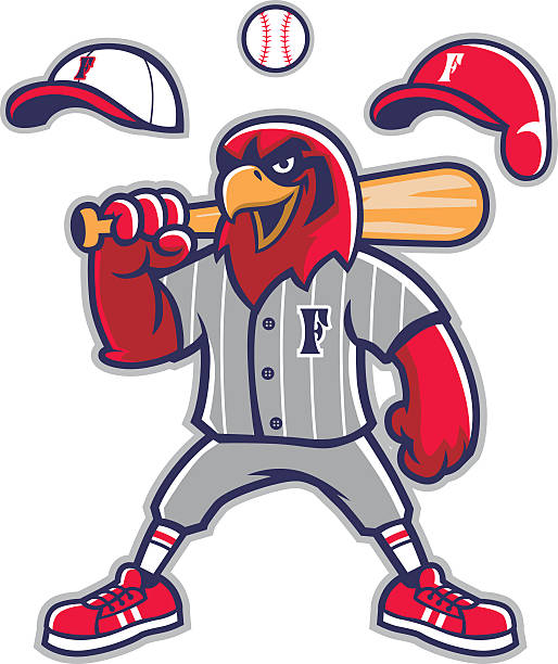 ilustraciones, imágenes clip art, dibujos animados e iconos de stock de béisbol falcon mascot - baseball home run team ball