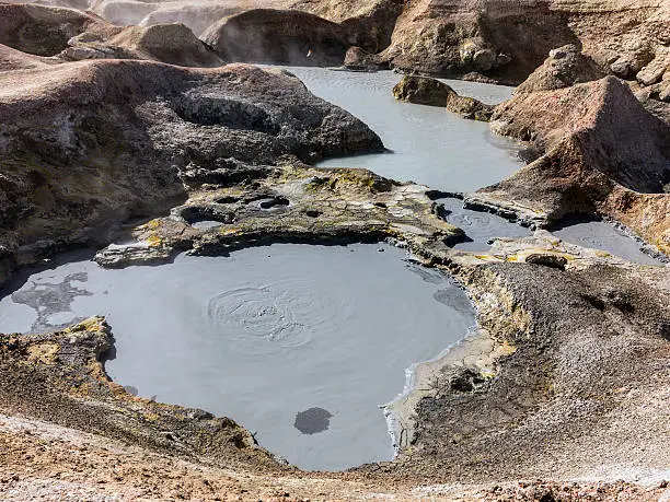 Geyser basin Sol de Manana in Bolivia