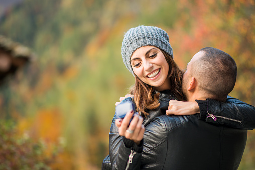 Autumn outdoor wedding proposal engagement