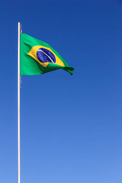 Brazilian flag waving stock photo