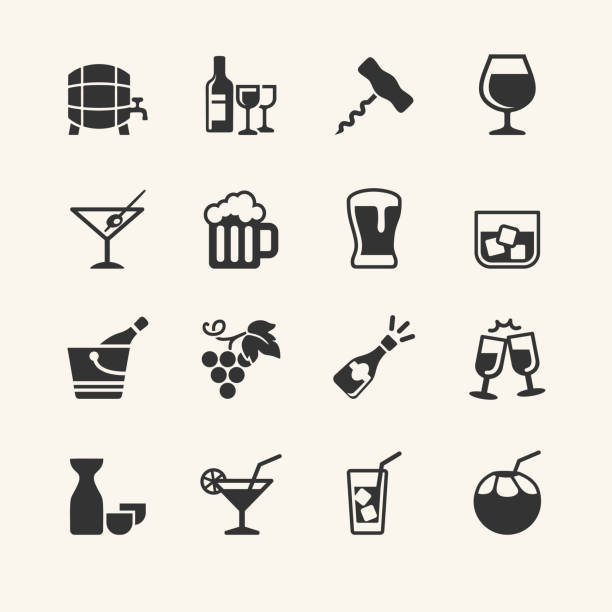 ilustraciones, imágenes clip art, dibujos animados e iconos de stock de alcohol bebidas conjunto de iconos - silhouette vodka bottle glass