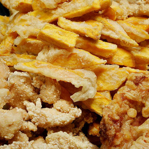 Taiwanese fried crispy sweet potato and deep fried popcorn chicken
