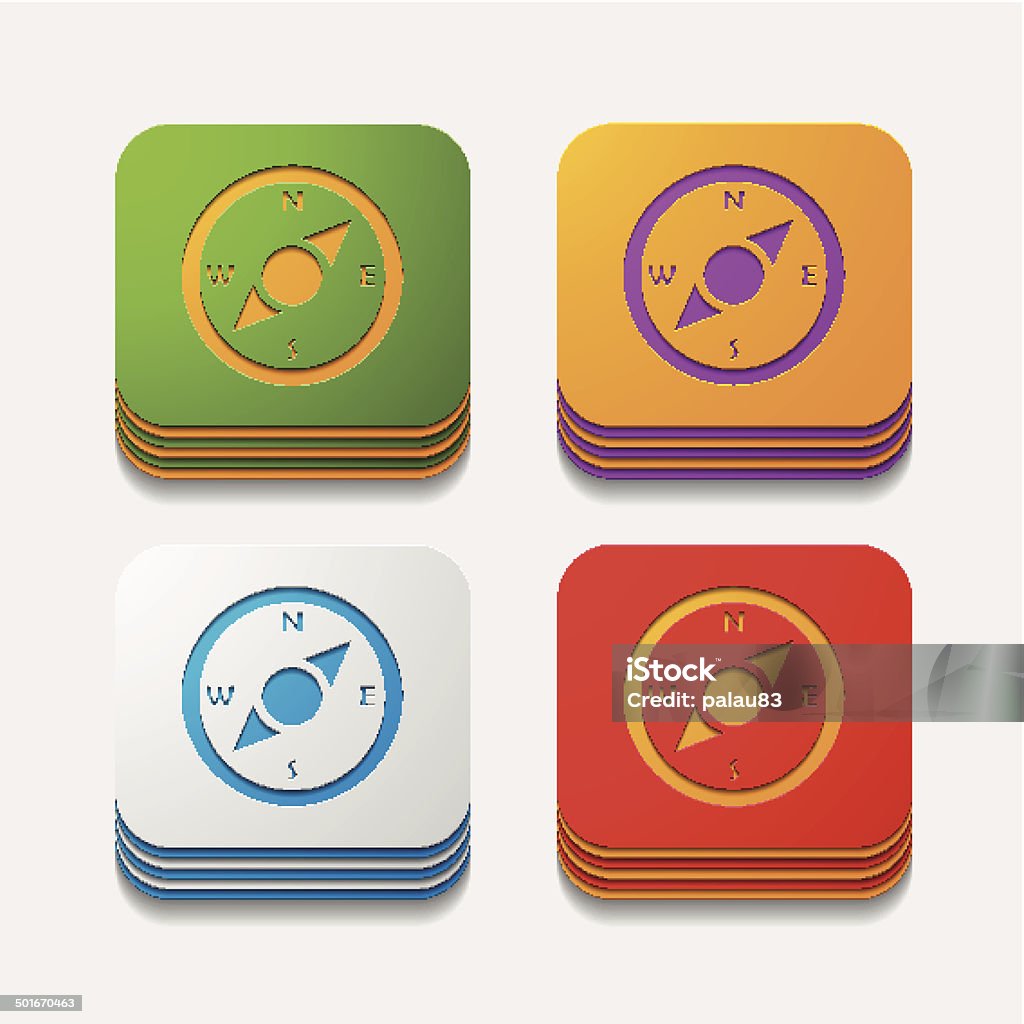Compass Uibutton Square Button Compass Stock Illustration - Download Image Now - Azimuth ...