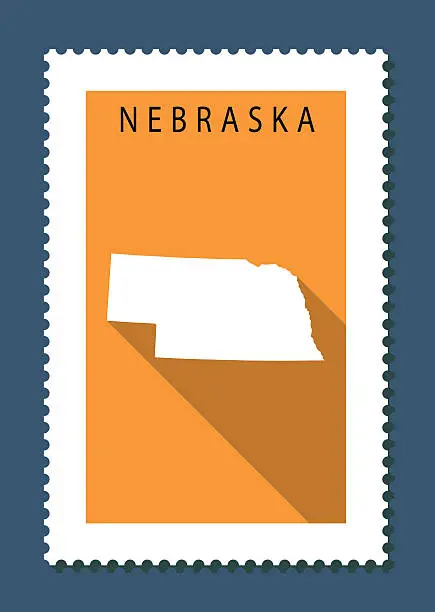 Vector illustration of Nebraska Map on Orange Background, Long Shadow, Flat Design,stamp