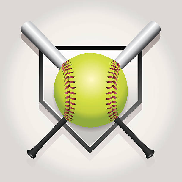 Vector Softball, Bat, and Homeplate Emblem Illustration An illustration of a softball, bat, and home plate. Vector EPS 10 file contains transparencies and gradient mesh. sports bat stock illustrations