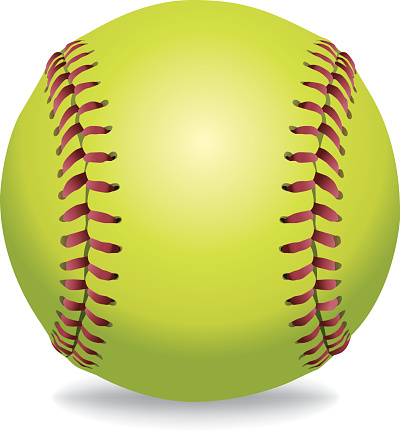 An illustration of a softball isolated on white. Vector EPS 10 contains transparencies and gradient mesh in the dropshadow.