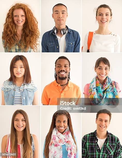 Multiethnic Group Of Young People Stock Photo - Download Image Now - Grid Pattern, Human Face, People