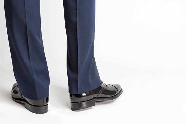 istock Man in Stylish Black Shiny Male Semi-Brogue 501673082