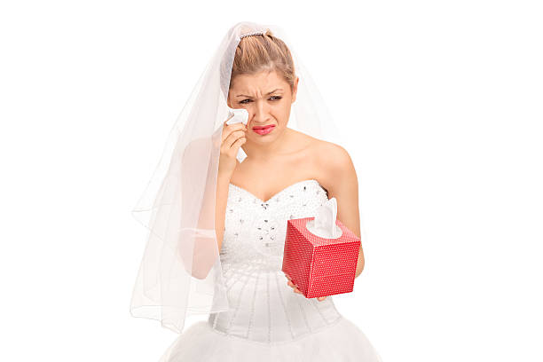 istock Young bride in a wedding dress crying 501676026