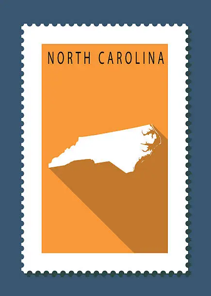 Vector illustration of North Carolina Map on Orange Background, Long Shadow, Flat Design