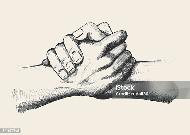 Friendship Or Team Up Stock Illustration - Download Image Now - Drawing - Activity, Handshake, Support