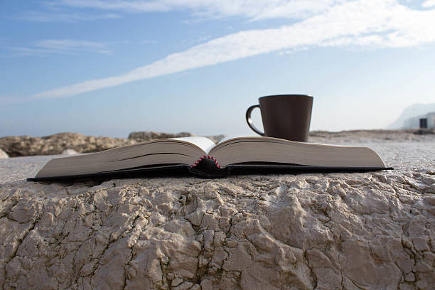 istock Open book and coffee mug outdoors 501680336