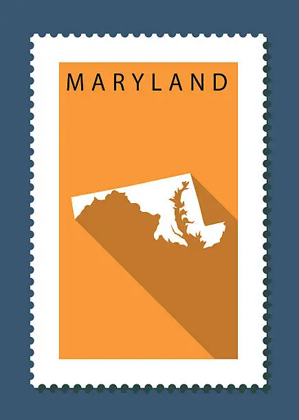 Vector illustration of Maryland Map on Orange Background, Long Shadow, Flat Design,stamp