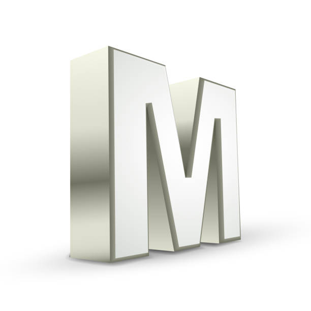 3 d 알파벳 실버 m - letter m alphabet three dimensional shape metal stock illustrations