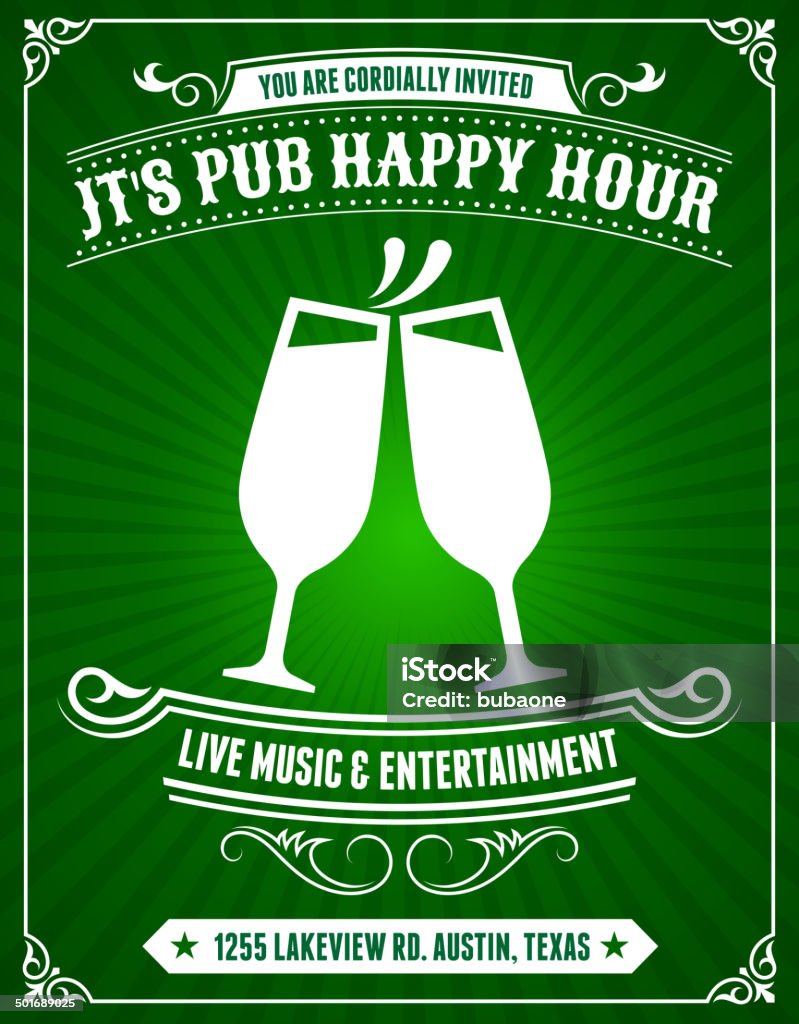 Pub hora Poster feliz sobre fundo verde - Royalty-free Pub arte vetorial