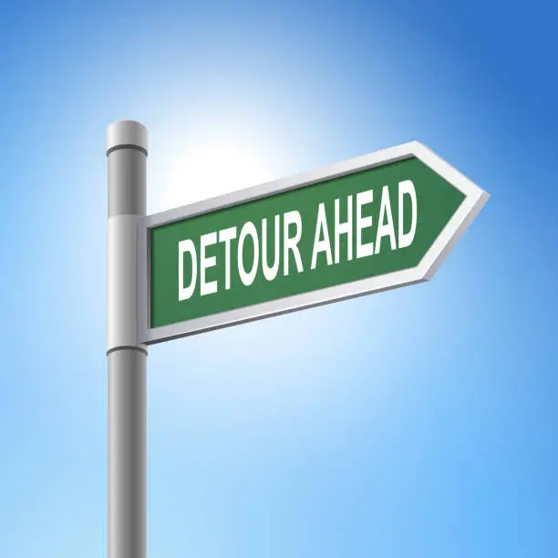Vector illustration of 3d road sign saying detour ahead