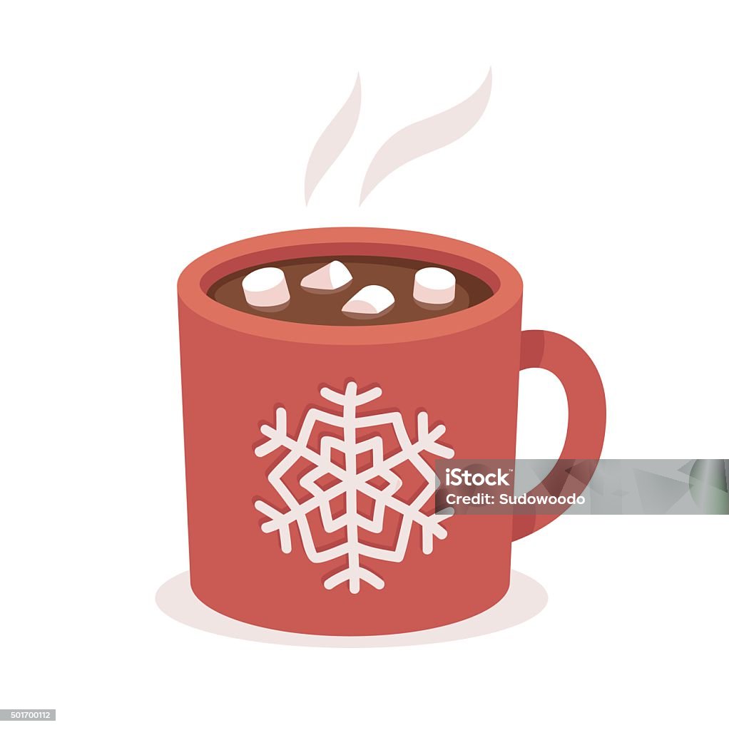 Hot chocolate cup Hot chocolate cup with marshmallows, red with snowflake ornament. Christmas greeting card design element. Isolated vector illustration. Hot Chocolate stock vector