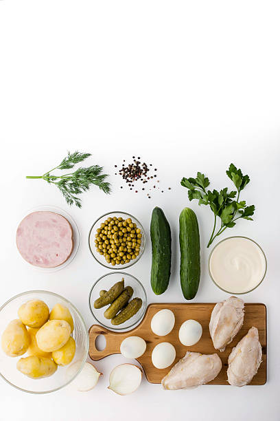 istock Ingredient for Olivier salad in the white background 501700678