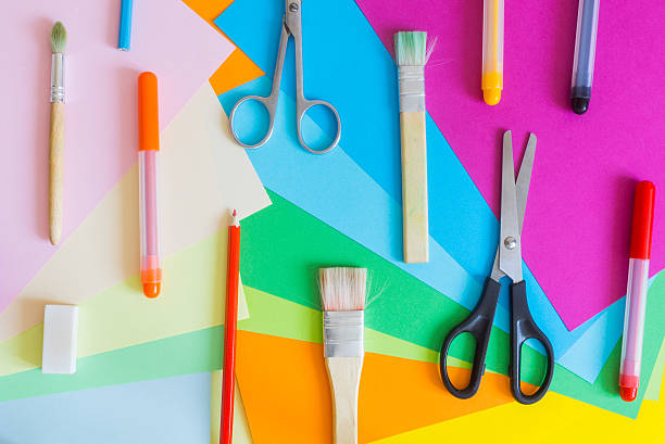 istock Set of  felt-tip pens, pencils, brushes and colored paper 501702854