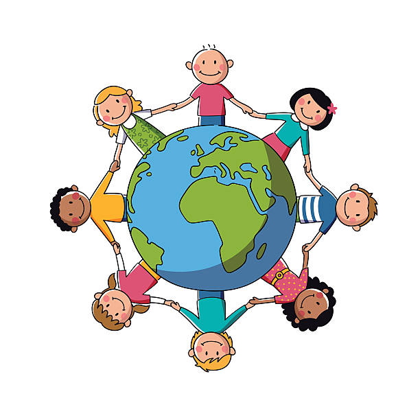 Kids around the World - Europe & Africa kids holding hands around a globe. objects are grouped and in separate layers. kids holding hands stock illustrations