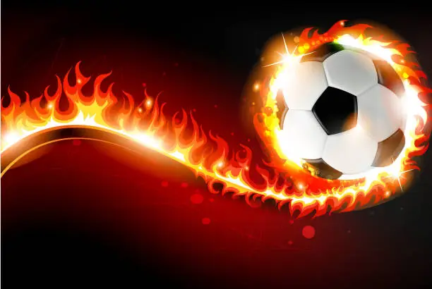 Vector illustration of Soccer ball with abstract fire