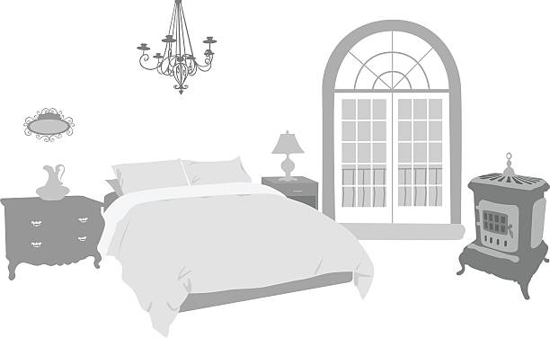 ilustrações de stock, clip art, desenhos animados e ícones de antiquedecor - hotel room bed silhouette lamp